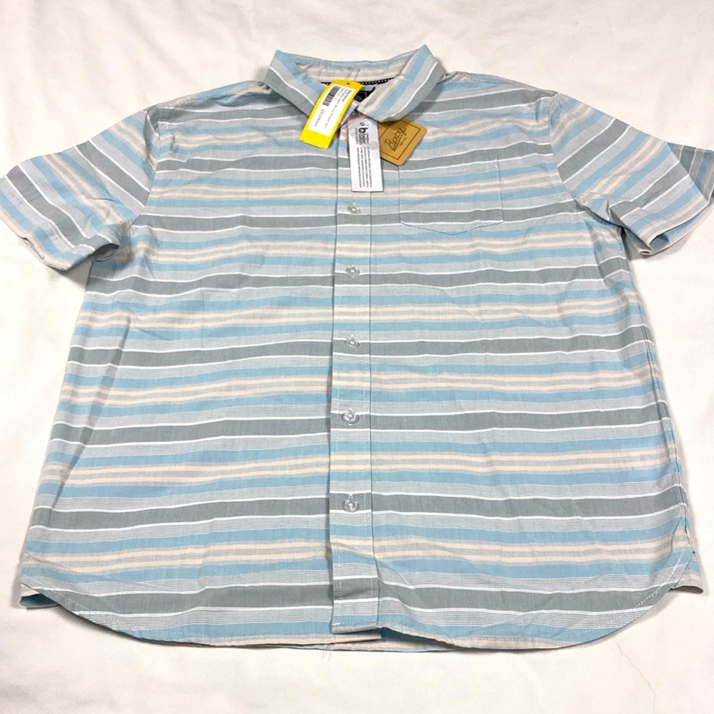 NWT Bixby nomad boys, striped button-down, short sleeve shirt, size large, 12–14
